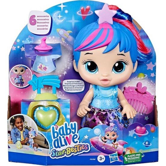 Baby Alive Star Besties Doll, Stellar Skylar, 8-inch Space-Themed Doll for 3 Year Old Girls and Boys and Up, Accessories