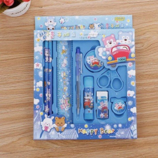 9pcs/set Cartoon Stationery Set Creative Student Gift For Kids-BLUE