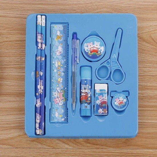 9pcs/set Cartoon Stationery Set Creative Student Gift For Kids-BLUE