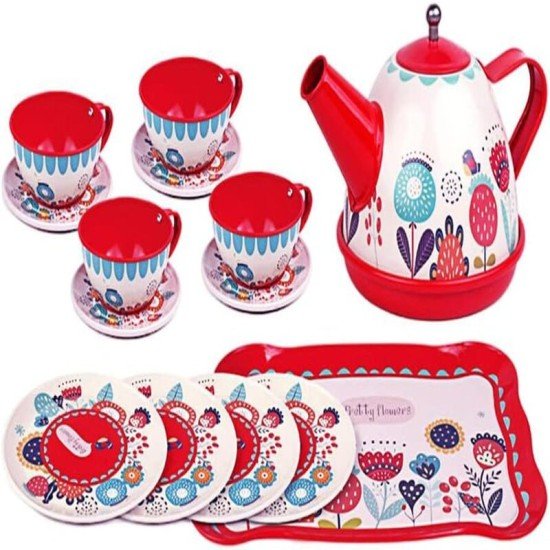 Children's Tea Set for Girls - 15-PC - ASSORTED COLOUR & DESIGN