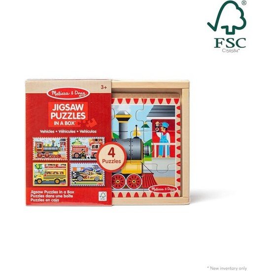 Melissa & Doug Vehicles 4-in-1 Wooden Jigsaw Puzzles in a Storage Box