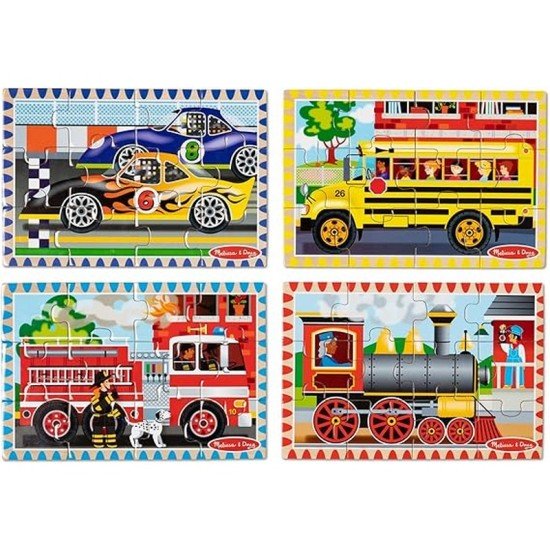 Melissa & Doug Vehicles 4-in-1 Wooden Jigsaw Puzzles in a Storage Box