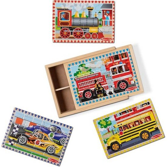 Melissa & Doug Vehicles 4-in-1 Wooden Jigsaw Puzzles in a Storage Box