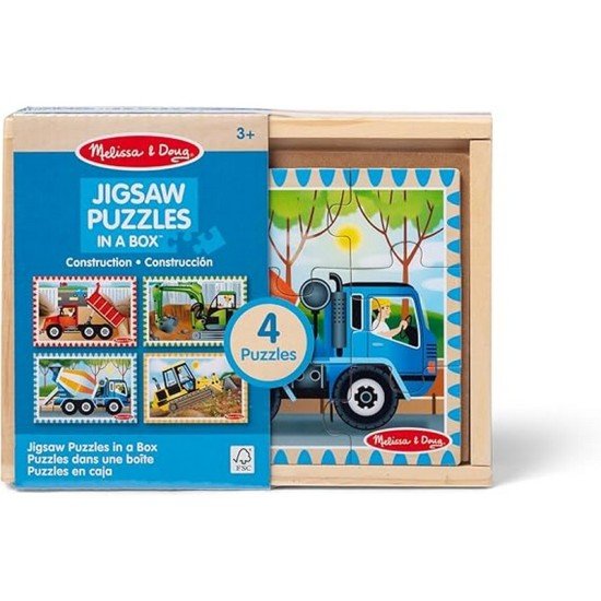 Melissa & Doug Construction Vehicles 4-in-1 Wooden Jigsaw Puzzles in a Box