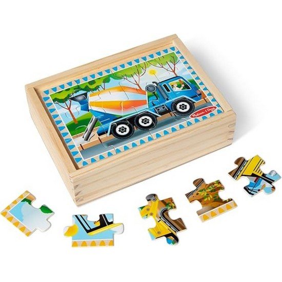 Melissa & Doug Construction Vehicles 4-in-1 Wooden Jigsaw Puzzles in a Box