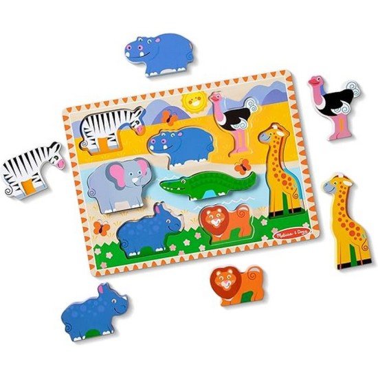 Melissa & Doug Safari Wooden Chunky Puzzle - 8 Pieces - FSC Certified