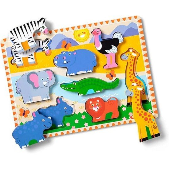 Melissa & Doug Safari Wooden Chunky Puzzle - 8 Pieces - FSC Certified