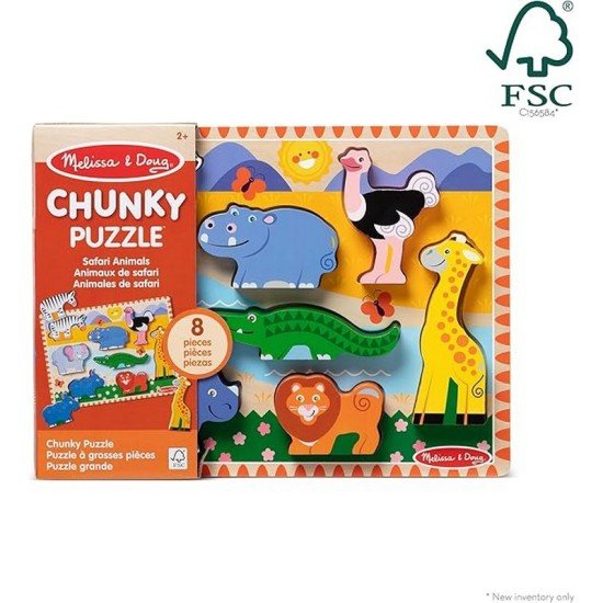 Melissa & Doug Safari Wooden Chunky Puzzle - 8 Pieces - FSC Certified