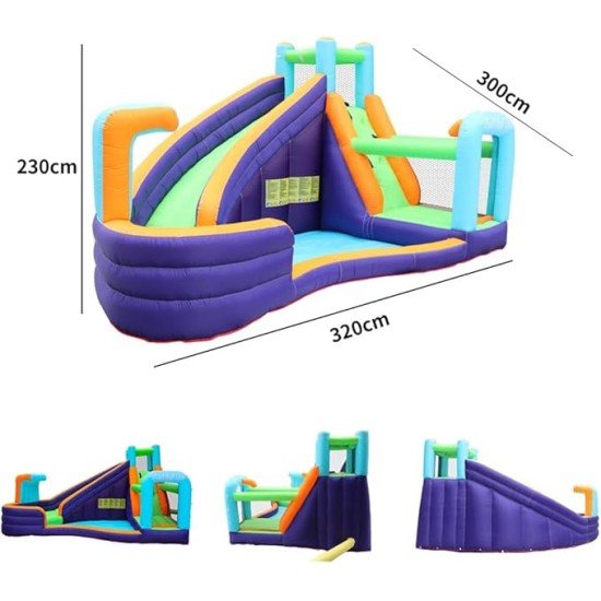 Inflatable Bounce House, Water Slide Park Slide Bouncer w/Slide, Climbing Wall, Jumping and Splash Pool, Kids Bouncy Castle with 450W Blower for Outdoor Backyard