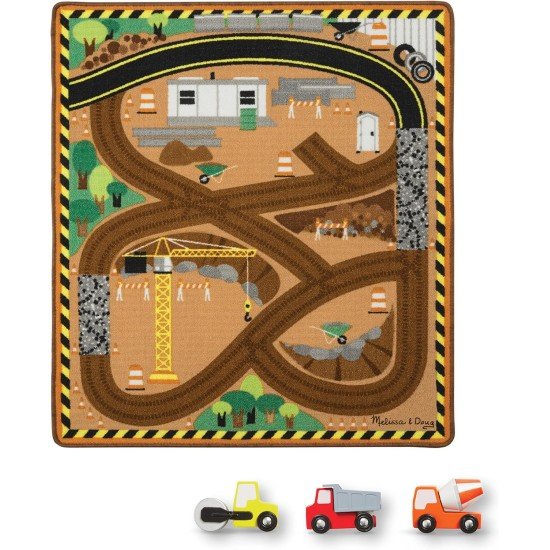 Melissa & Doug Round The Construction Zone Work Site Rug & Vehicle Set