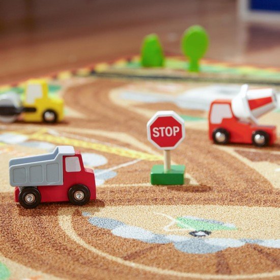 Melissa & Doug Round The Construction Zone Work Site Rug & Vehicle Set