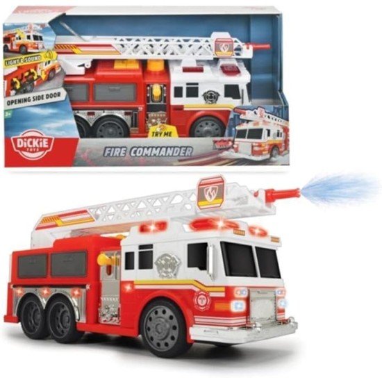 Dickie Toys Fire Commander Fire Truck with Water Jet Function, Ladder, Light and Sound,