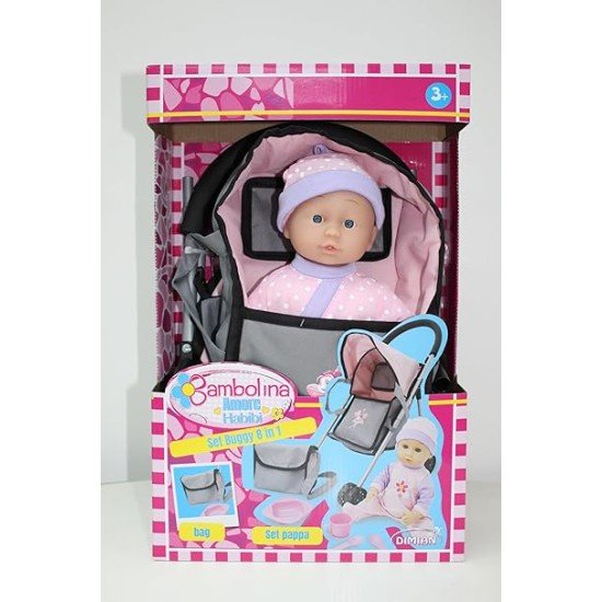 Bambolina 8-in-1 Buggy Set with Doll, 29 cm 