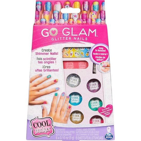 Cool Maker, Get Glitzy Glitter Nail Kit with 6 Colors & Stickers for 5 DIY Manicures