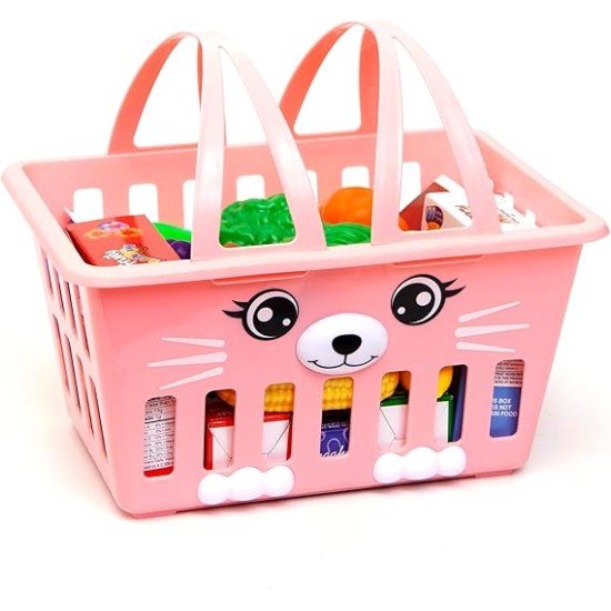 KITTY BASKET WITH 16 PCS OF PLAYFOOD & 7 PCS FOOD BOXES