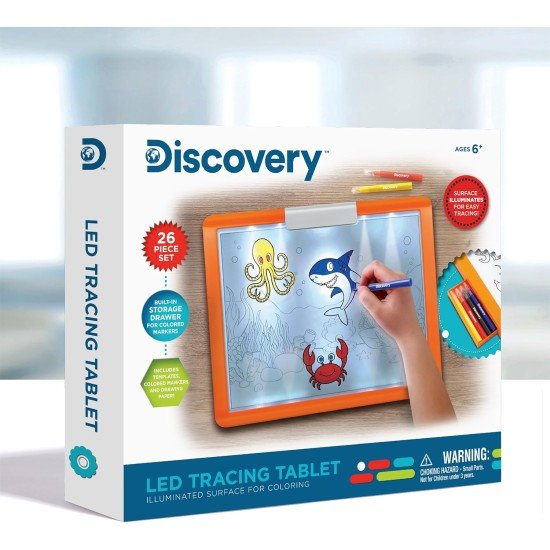 Discovery LED Tracing Tablet, 26-Piece Set with Washable Markers, Tracing & Template Sheets