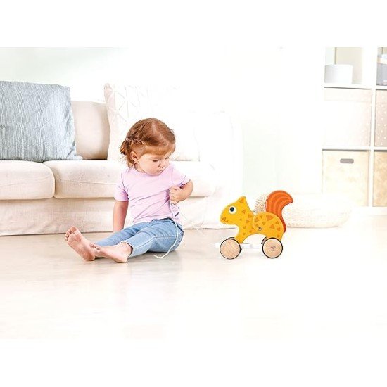 Hape Pull Along - Squirrel - Orange - Wooden Animal Toy