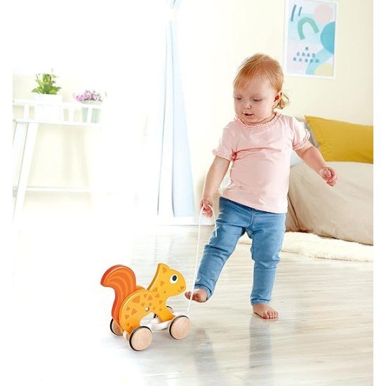 Hape Pull Along - Squirrel - Orange - Wooden Animal Toy