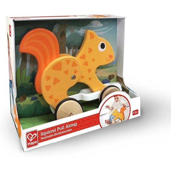 Hape Pull Along - Squirrel - Orange - Wooden Animal Toy
