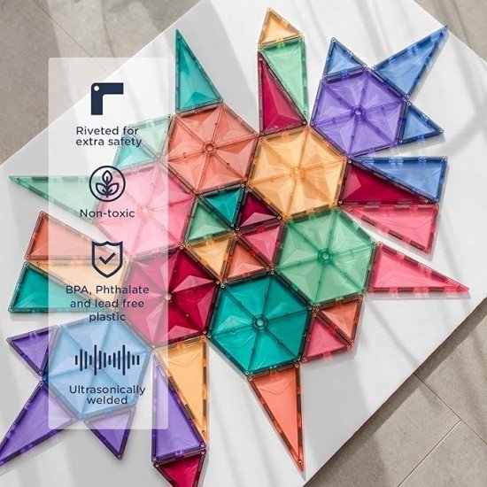 CONNETIX Magnetic Tiles Pastel Geometry Pack, 40 Pieces