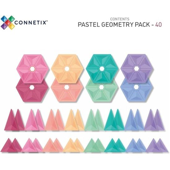 CONNETIX Magnetic Tiles Pastel Geometry Pack, 40 Pieces