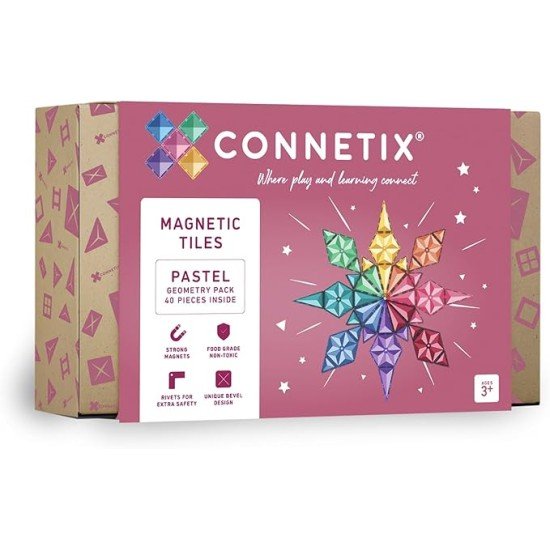 CONNETIX Magnetic Tiles Pastel Geometry Pack, 40 Pieces