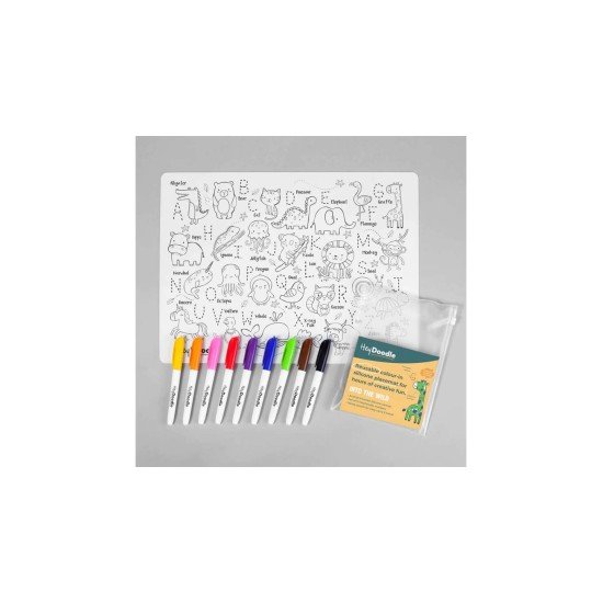 Hey Doddle ABC Trace Reusable Silicone Colouring Mat- Into The Wild