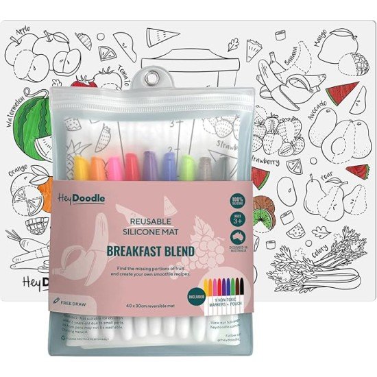 Breakfast Blend Classic Doodle Mat for Toddlers & Kids - Mess Free & Wipeable Activity Pad for Alphabet Learning, Writing, Drawing & Coloring - No Mess Reusable Craft Mat