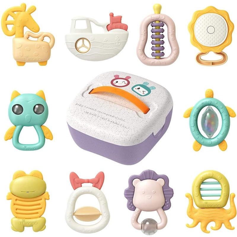 توماما - 10 قطع خشخيشات للأطفال مع صندوق تخزين