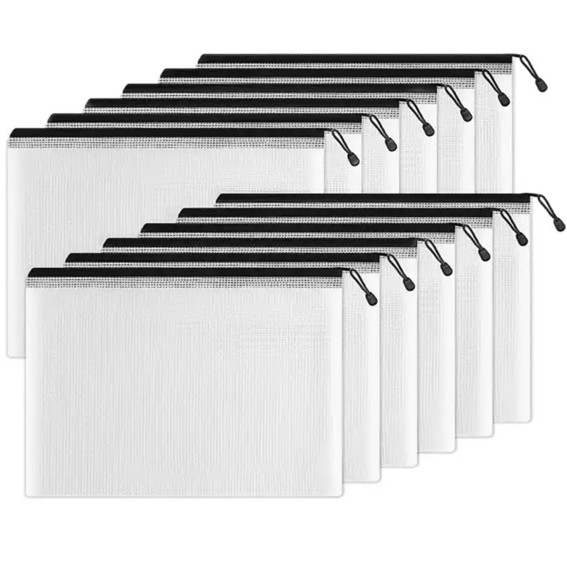 حقيبة شبكية بسحاب 10 قطع A5 أبيض وأسود