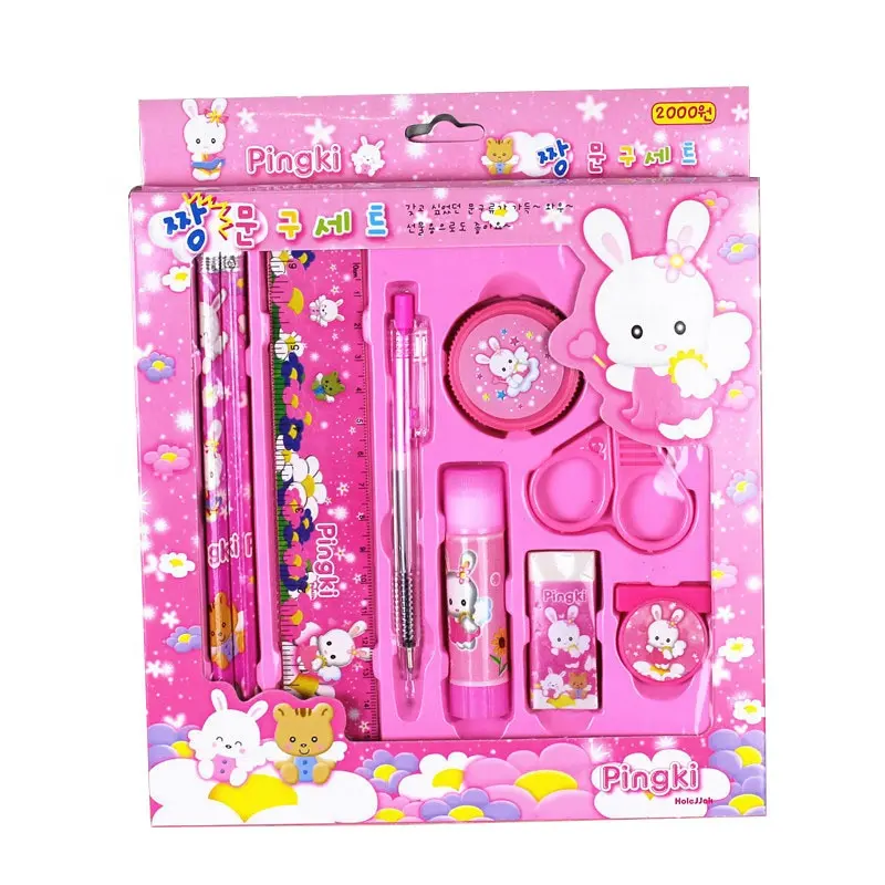 9pcs/set Cartoon Stationery Set Creative Student Gift For Kids-PINK
