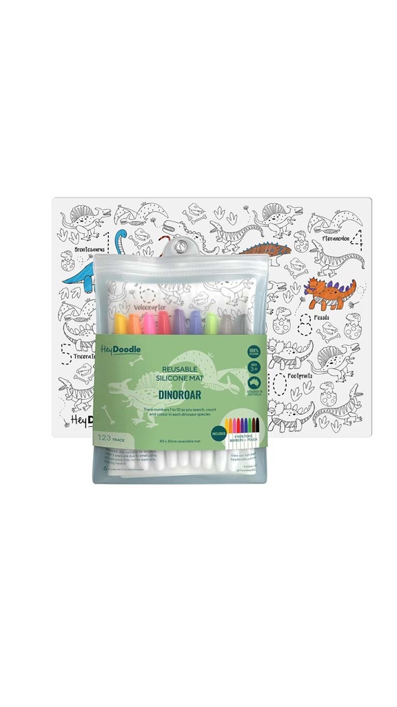 Hey Doddle 123 Trace ReusableSilicone Colouring Mat – DinoRoar