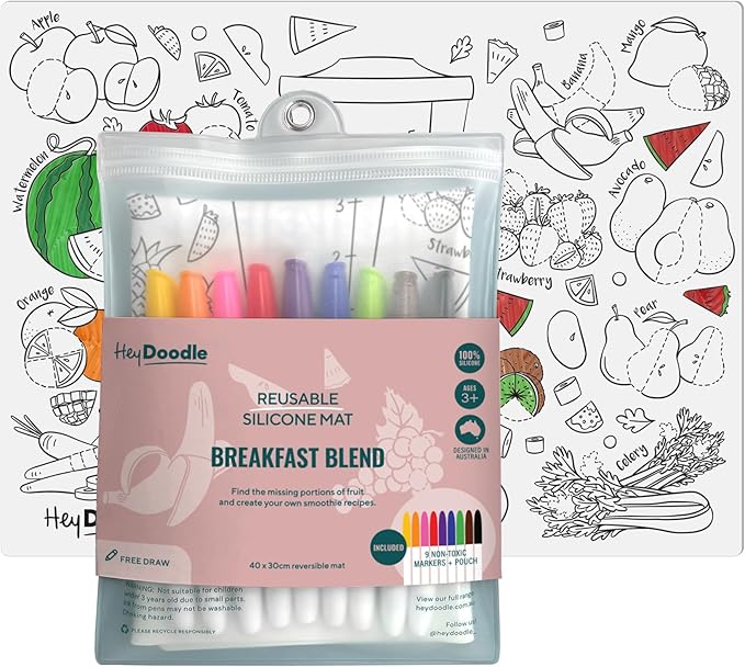 HeyDoodle - Breakfast Blend Classic Doodle Mat for Toddlers & Kids - Mess Free & Wipeable Activity Pad for Alphabet Learning, Writing, Drawing & Coloring - No Mess Reusable Craft Mat