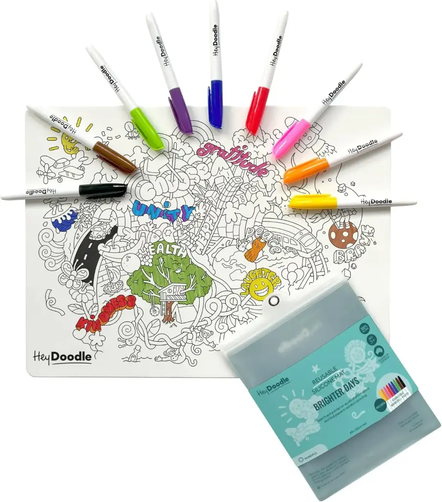 HeyDoodle - Brighter Days Classic Doodle Mat for Toddlers & Kids - Mess Free & Wipeable Activity Pad for Alphabet Learning, Writing, Drawing & Coloring - No Mess Reusable Craft Mat 