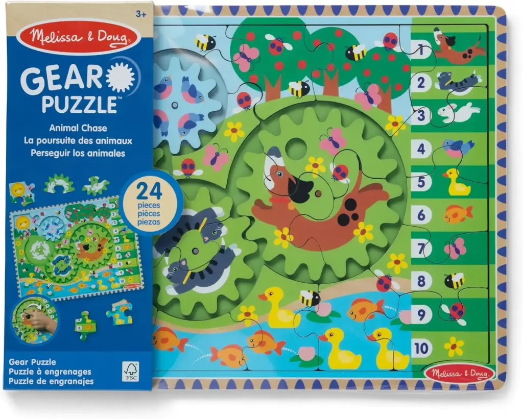 Animal Chase I-Spy Wooden Gear Puzzle