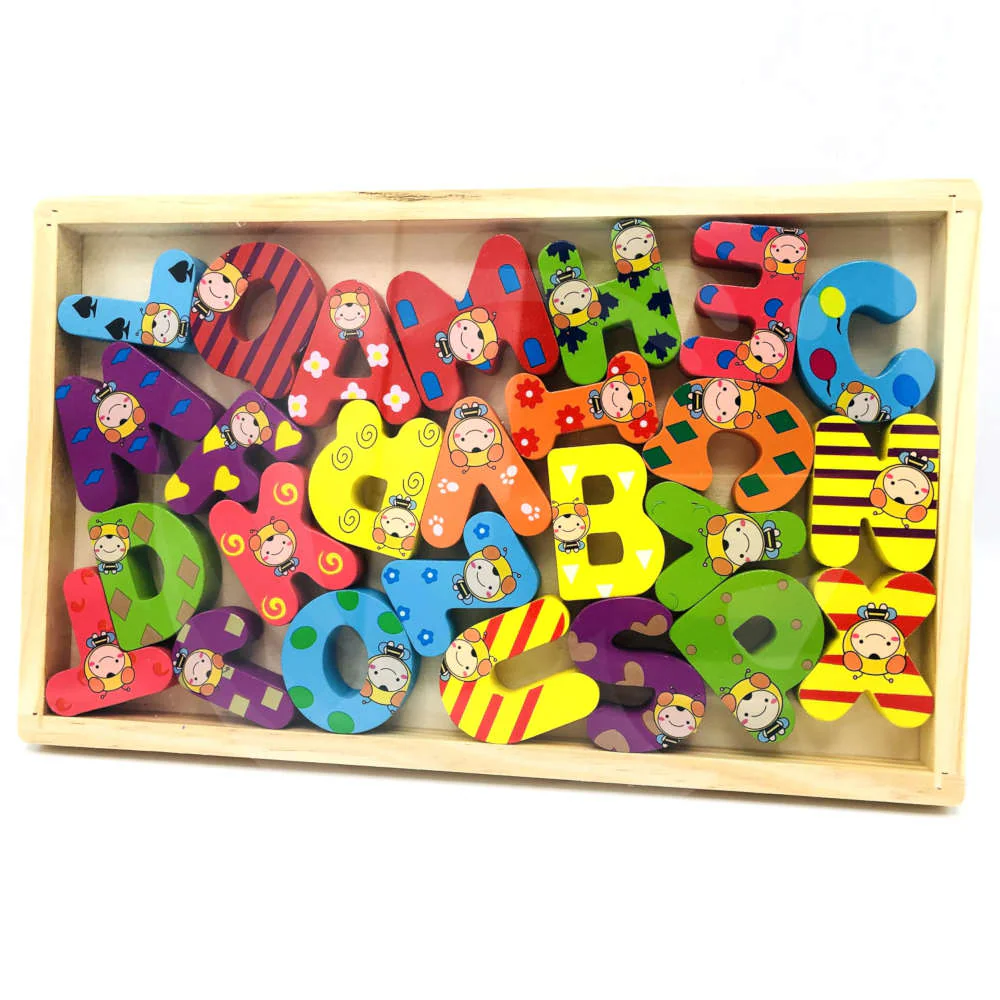 Wooden Capital Alphabet A-Z with Colorful Cartoon Design 