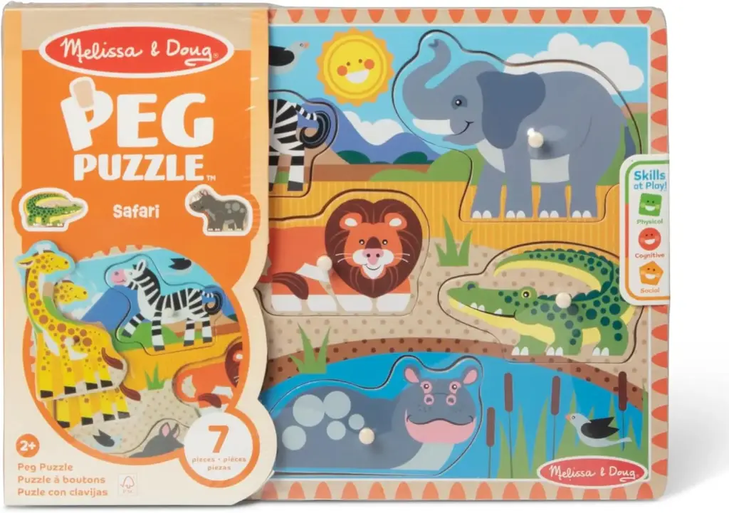Melissa & Doug – Safari Wooden Peg Puzzle 7 Pieces 