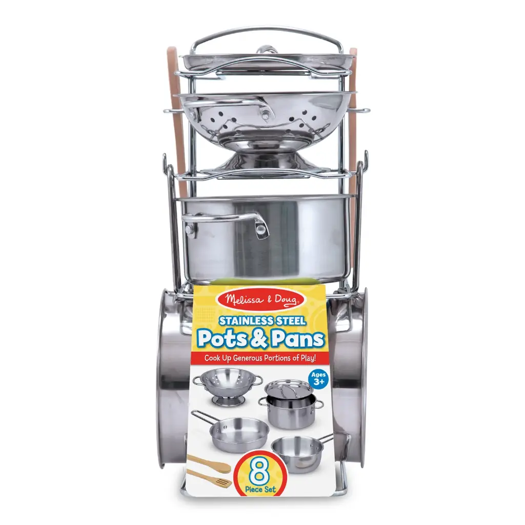 مجموعة لعب من أواني الطبخ المصنوعة من الفولاذ المقاوم للصدأ
