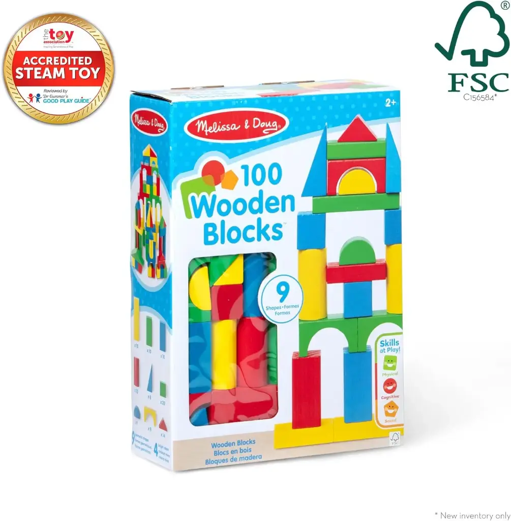 Melissa & Doug Wooden Building Blocks, 100-Piece