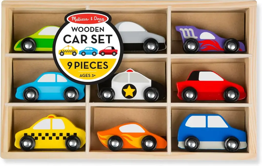 Melissa & Doug – Wooden Cars Vehicle Set in Wooden Tray 
