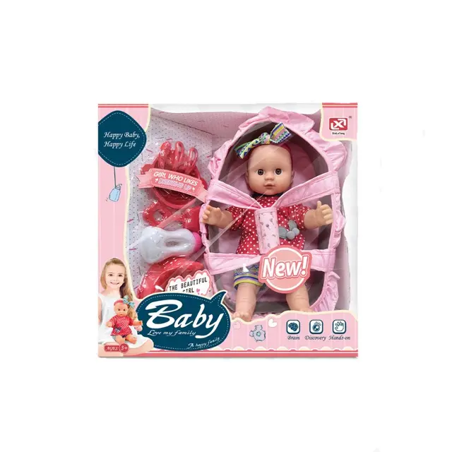 12 Inch Cotton Body Vinyl Doll – Cloth Basket & Tableware Set 