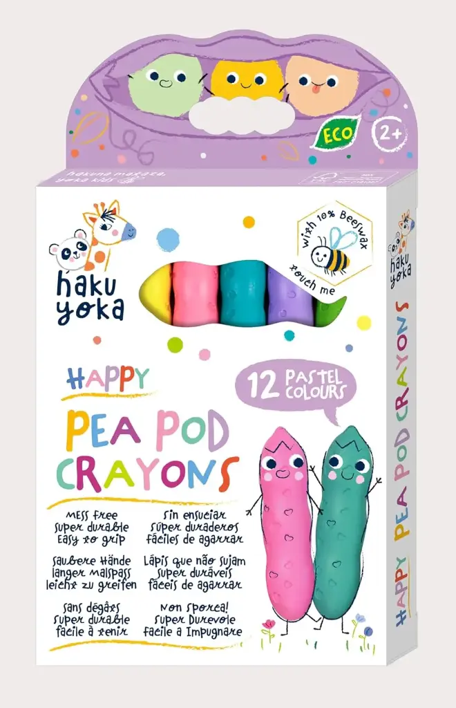 Happy Pea Pod Crayons - 12 Pastel Colours
