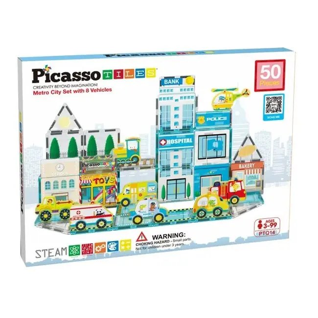 Picasso Tiles Magnetic 3D Metro City Set - 50 Pieces 