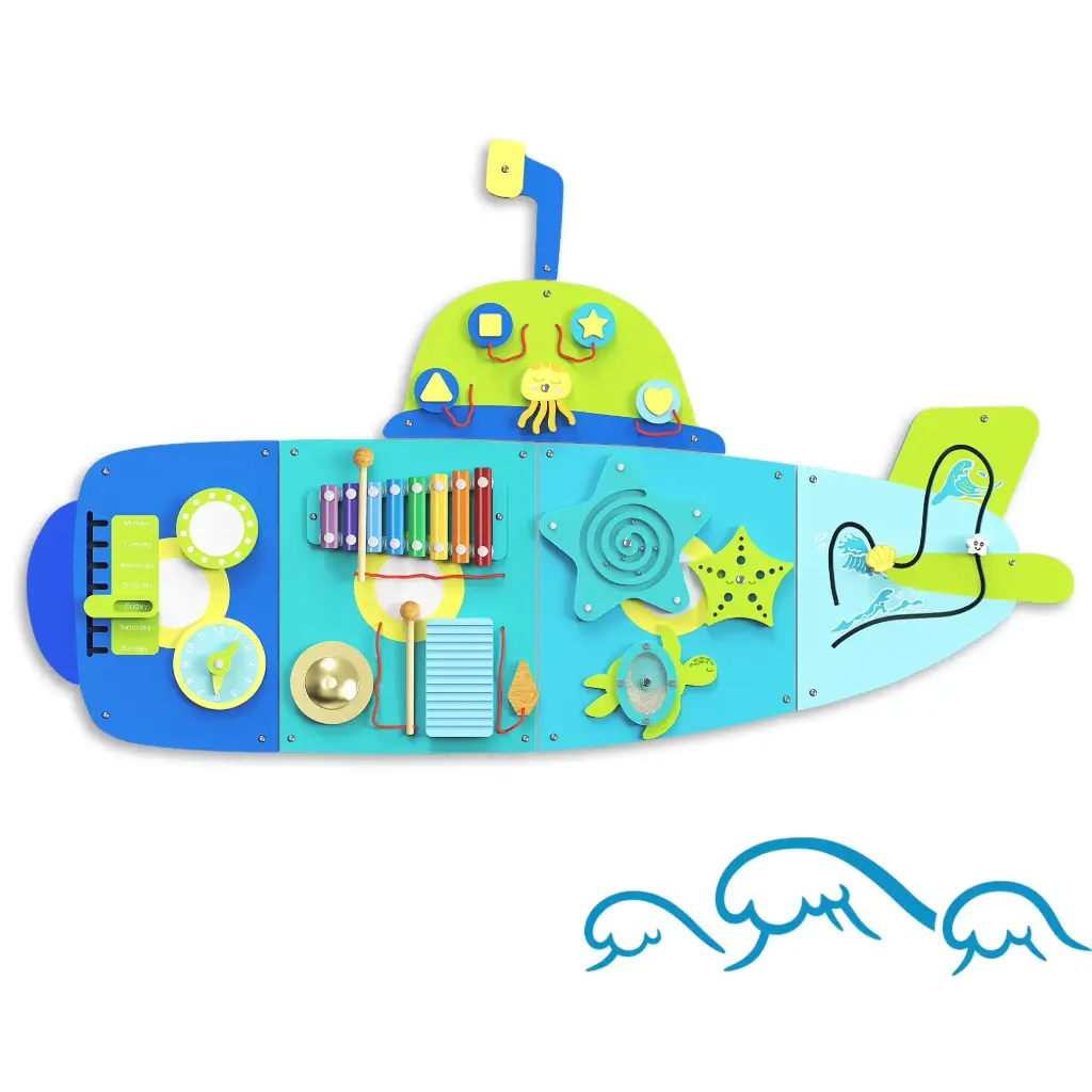 Wooden Submarine Busy Board - Red